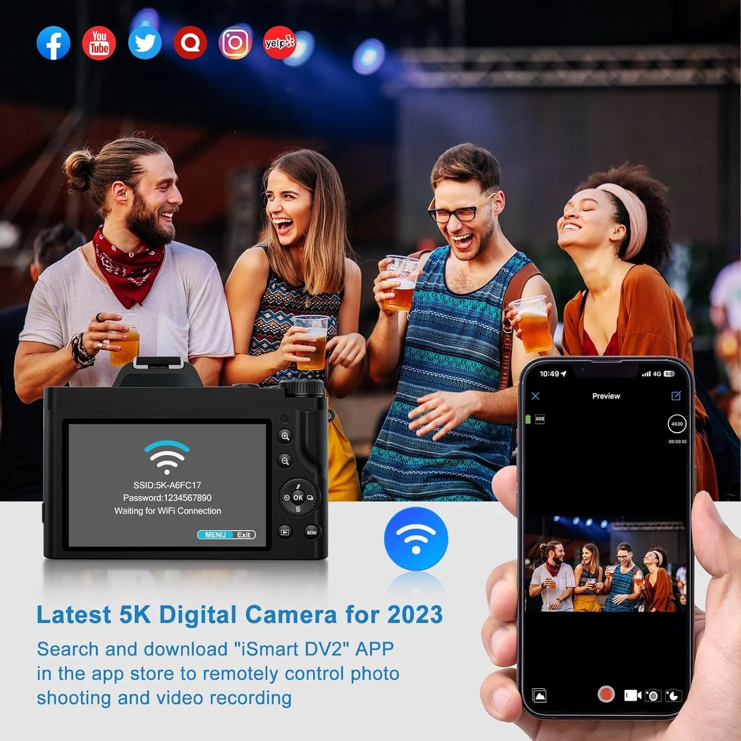 5K Digital Camera Autofocus 16X 48 MP Vlogging Camera for Youtube DSLR Video Cameras with 32G SD Card, Black