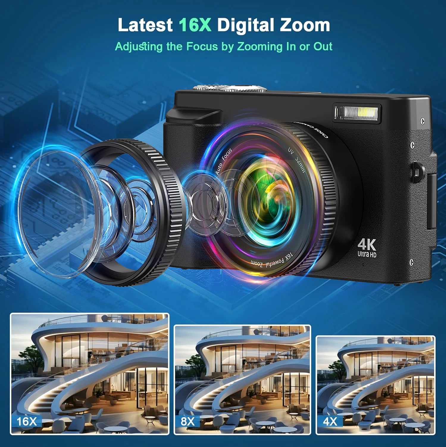 Vlogging Camera 4K Digital Camera for Youtube Autofocus with 32GB SD Card,180°Flip Screen 16X Digital Zoom 48MP Video Cameras Camcorder for Photography