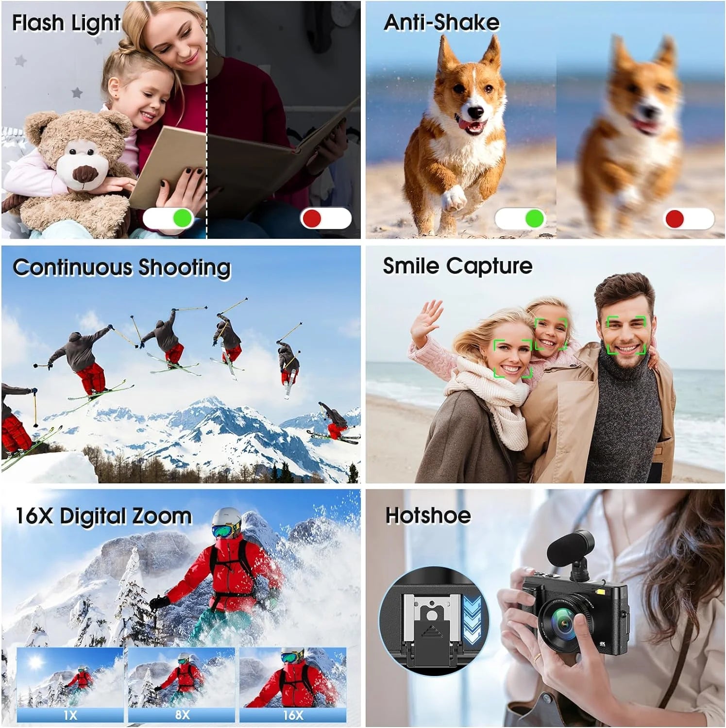 4K Digital Camera for Photography 48MP Autofocus Vlogging Cameras 16X Digital Zoom for Youtube with 32GB Card