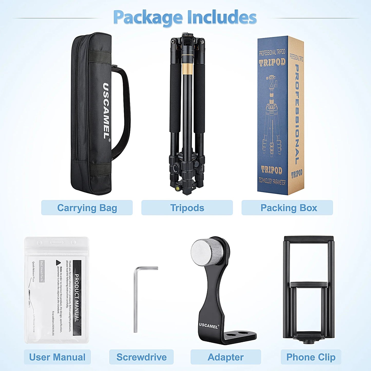 Camera Tripod, Pro Video Tripod for DSLR Adjustable 63" Monopod, Foldable Outdoor Shooting Tripod Travel Photography 360° Ball Head