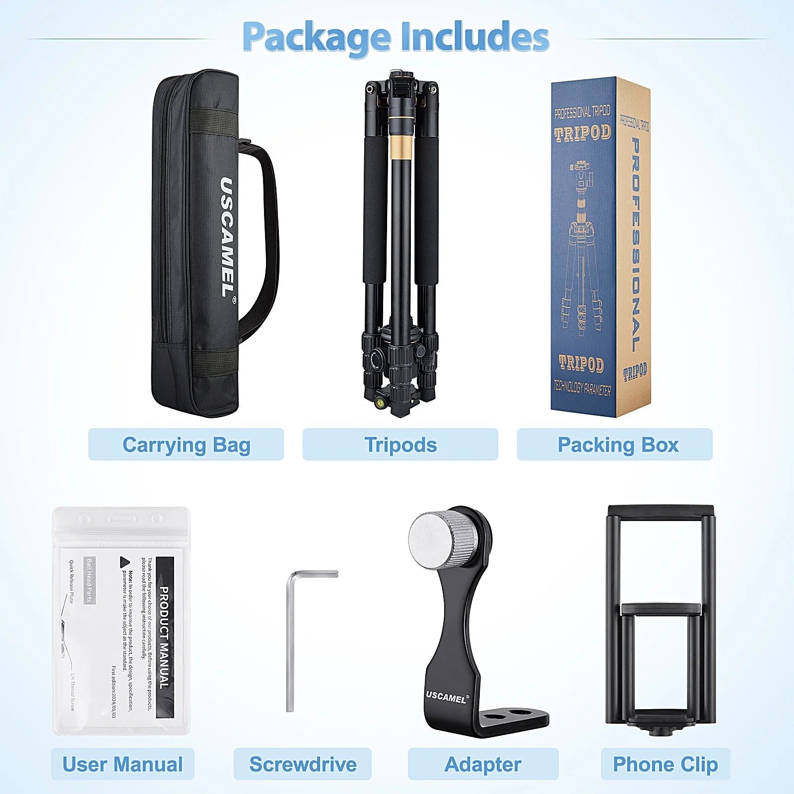 Camera Tripod, Pro Video Tripod for DSLR Adjustable 63" Monopod, Foldable Outdoor Shooting Tripod Travel Photography 360° Ball Head