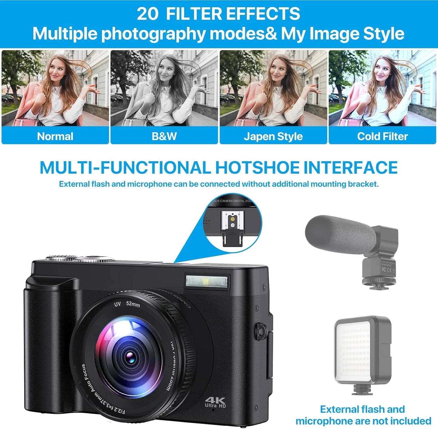 Vlogging Camera 4K Digital Camera for Youtube Autofocus with 32GB SD Card,180°Flip Screen 16X Digital Zoom 48MP Video Cameras Camcorder for Photography