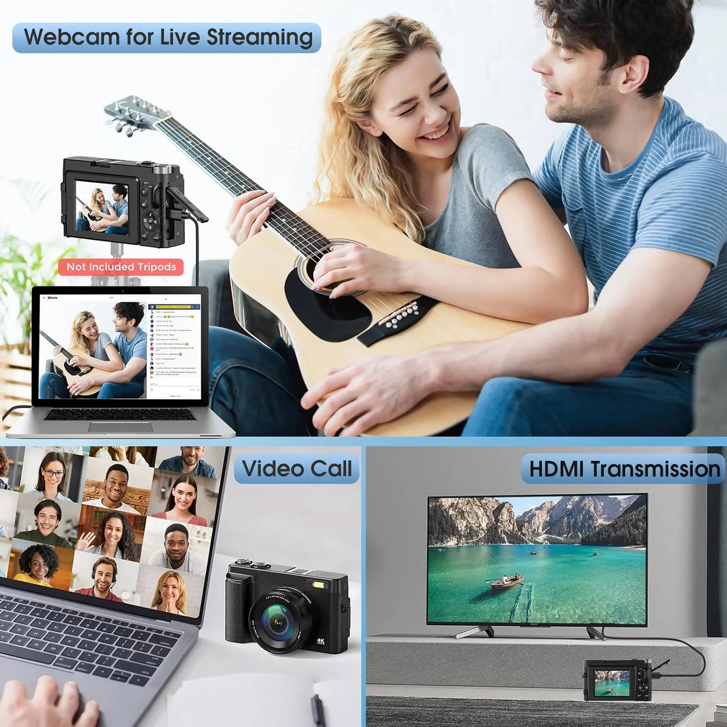 4K Digital Camera for Photography 48MP Autofocus Vlogging Cameras 16X Digital Zoom for Youtube with 32GB Card