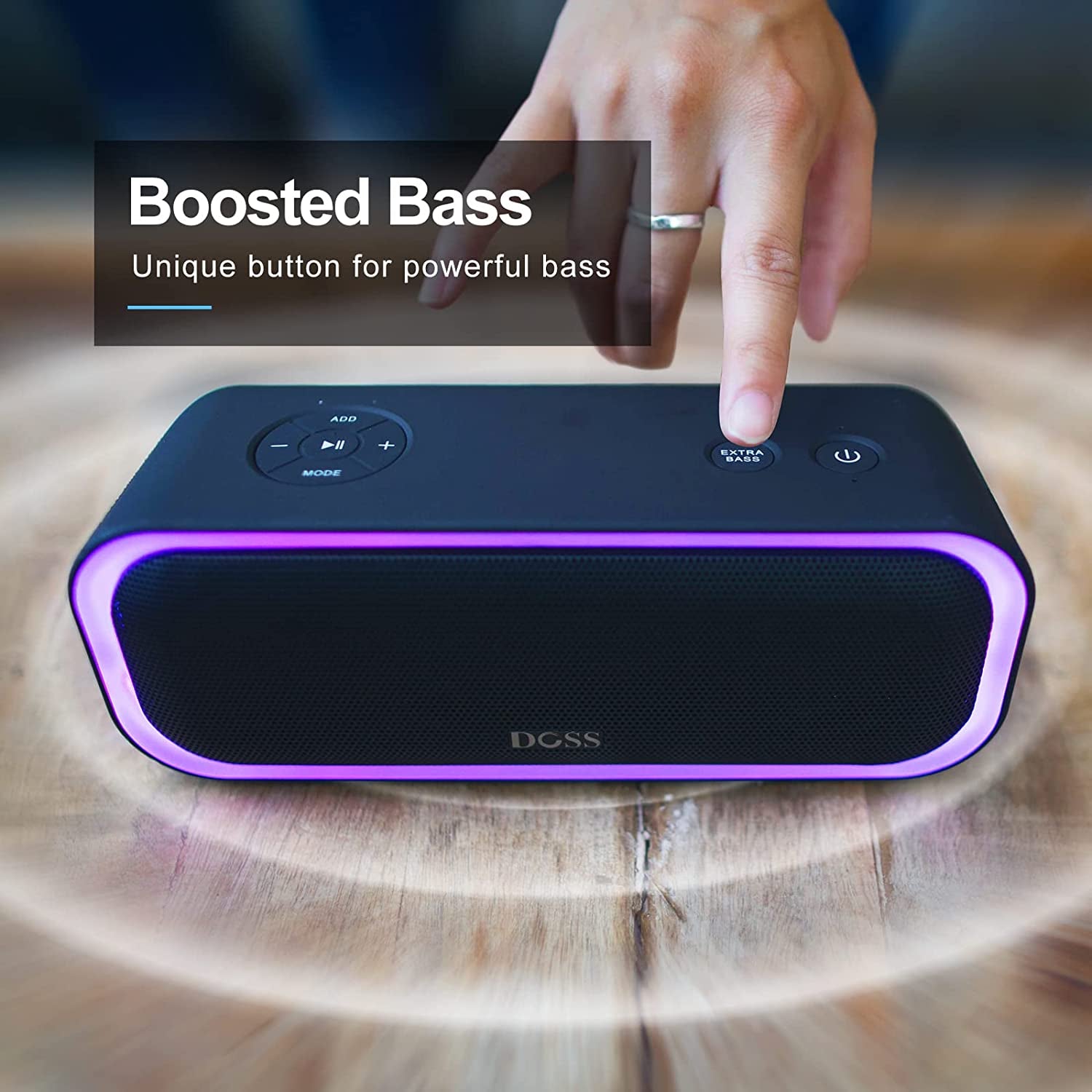 Soundbox Pro Bluetooth Speaker with 20W Stereo Sound, Active Extra Bass, IPX6 Waterproof, TWS Pairing, Multi-Colors Lights, 20H Playtime, Portable for Beach, Outdoor-Blue