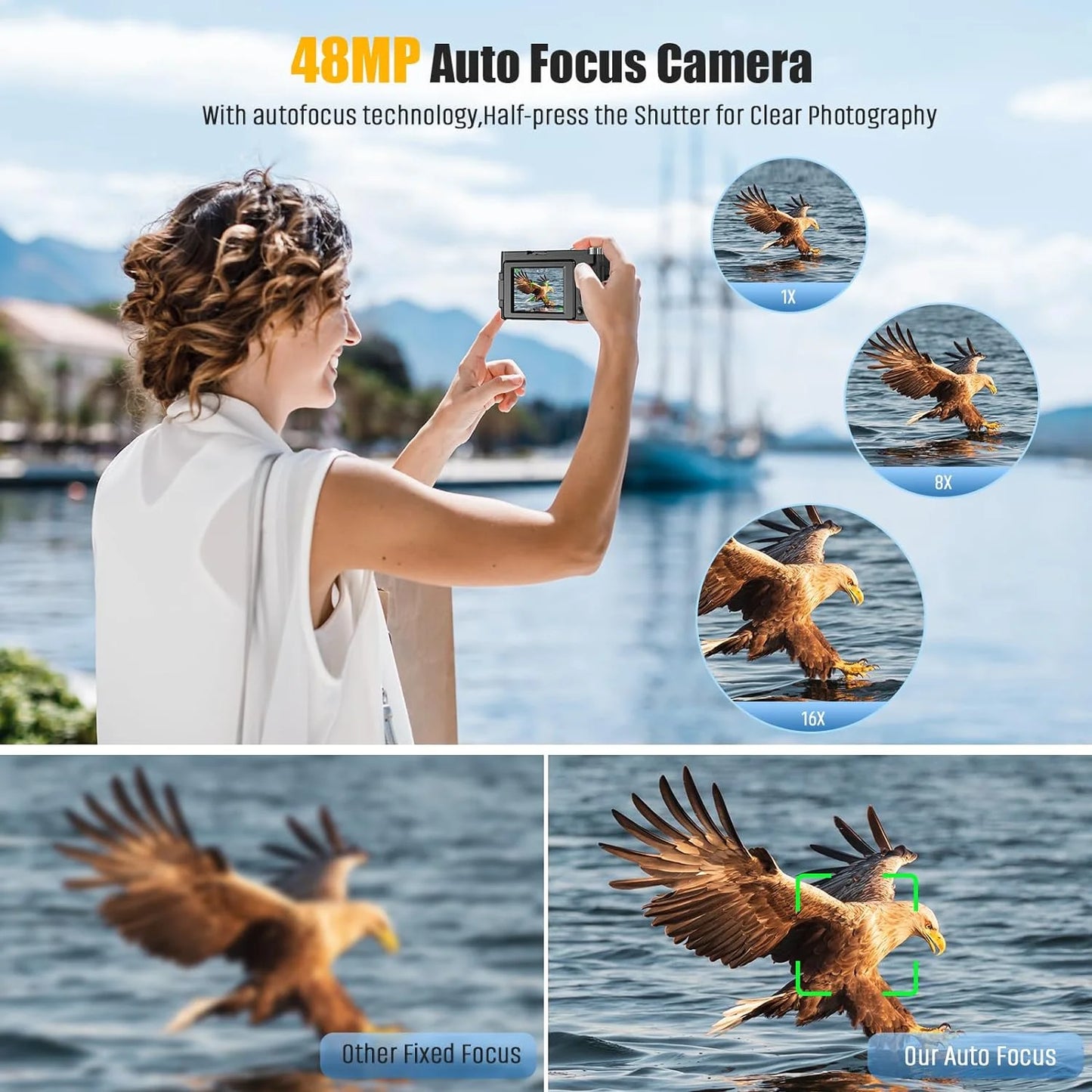 4K Digital Camera for Photography 48MP Autofocus Vlogging Cameras 16X Digital Zoom for Youtube with 32GB Card