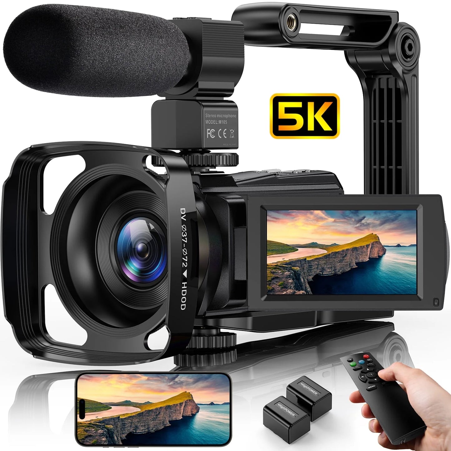 5K HD Video Camera Camcorder 48MP Vlog Camera for Youtube with IR Night Vision Wifi 3.0'' Touch Screen