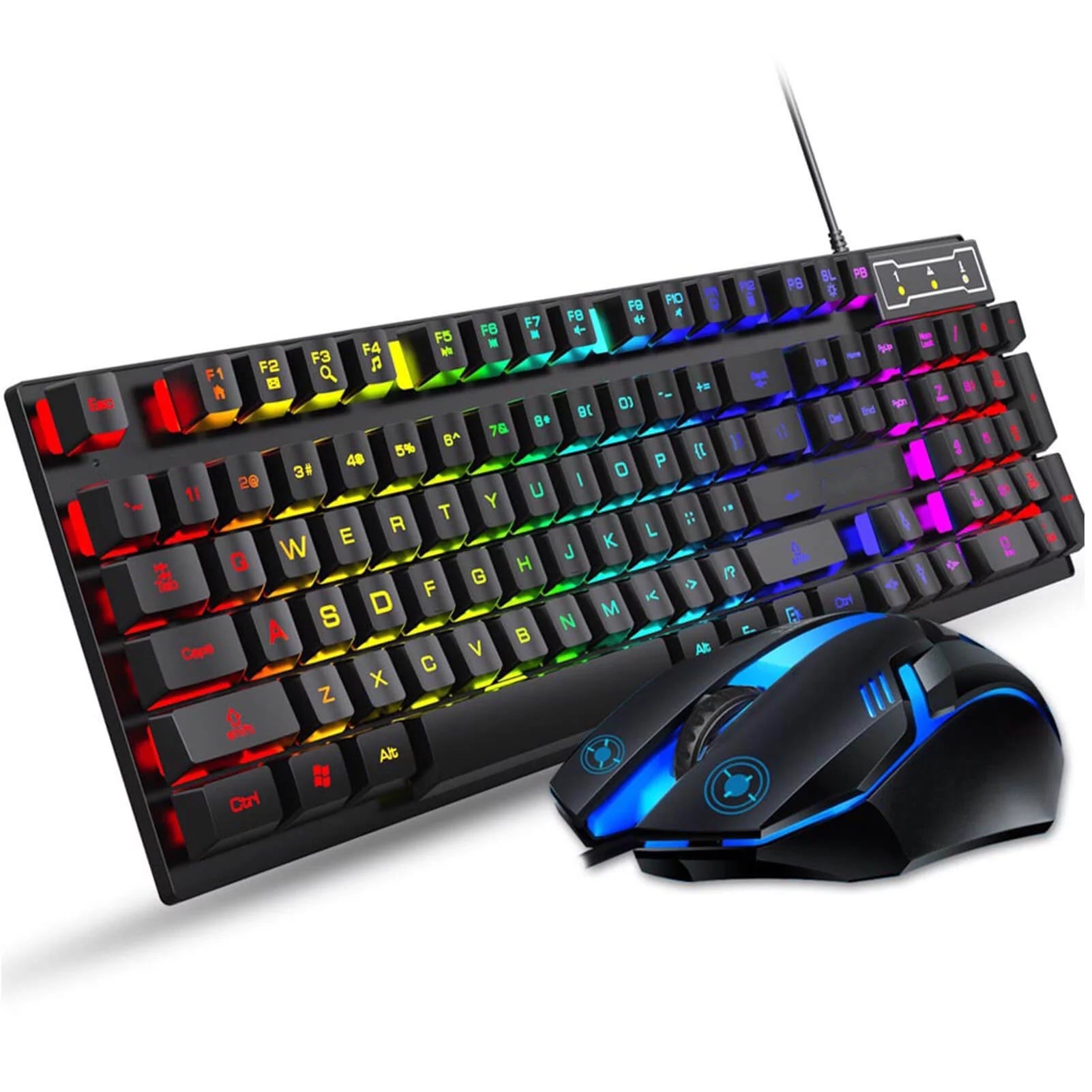 Keyboard and Mouse Set Combo, Wired RGB Backlit Computer Keyboard with USB RGB Gaming Mouse Design for Windows PC Laptop Desktop Notebook-Fv-Q305S