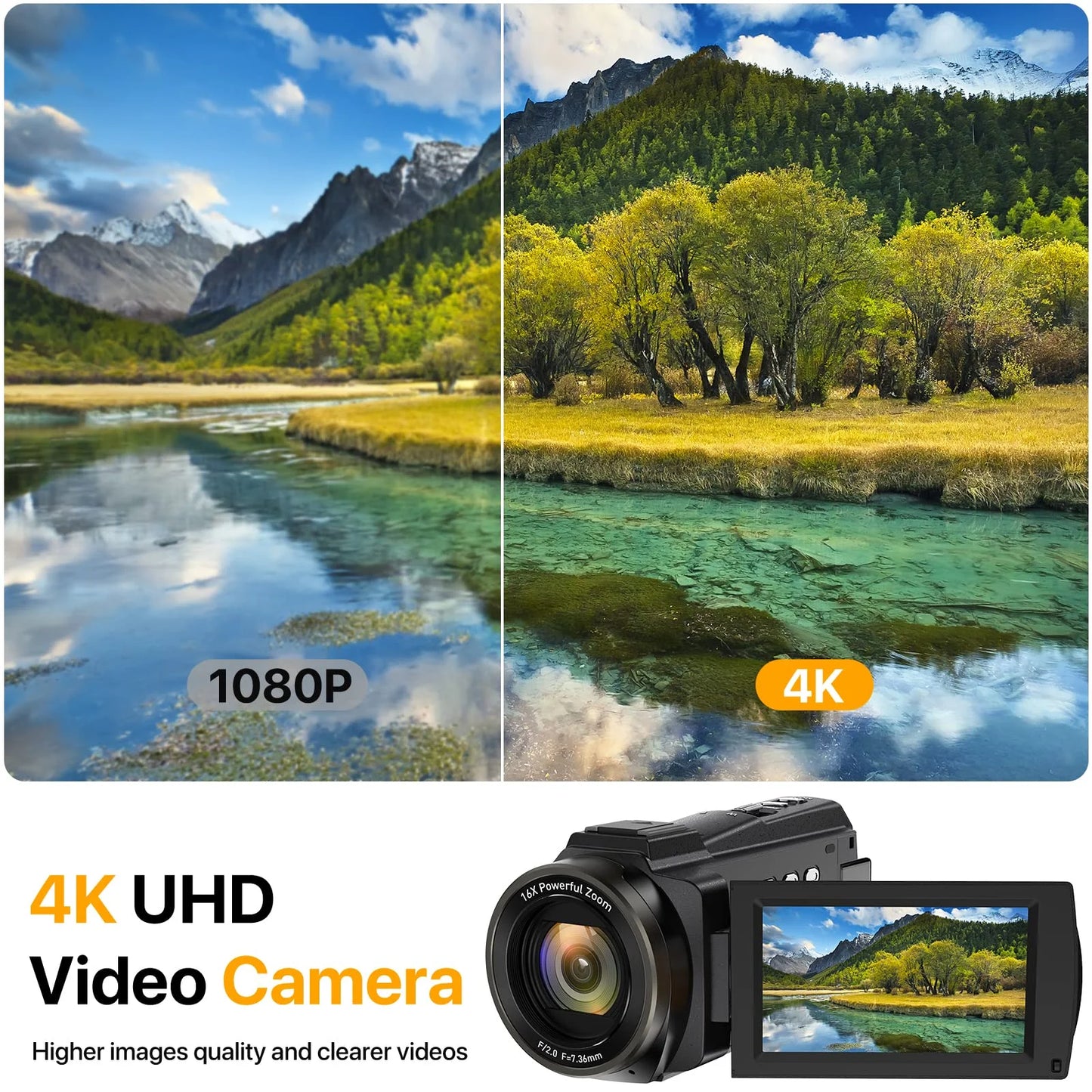 5K HD Video Camera Camcorder 48MP Vlog Camera for Youtube with IR Night Vision Wifi 3.0'' Touch Screen