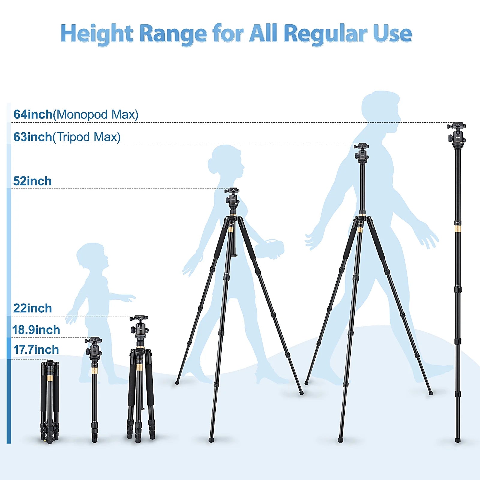 Camera Tripod, Pro Video Tripod for DSLR Adjustable 63" Monopod, Foldable Outdoor Shooting Tripod Travel Photography 360° Ball Head
