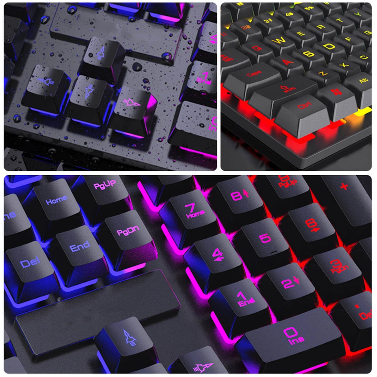 Keyboard and Mouse Set Combo, Wired RGB Backlit Computer Keyboard with USB RGB Gaming Mouse Design for Windows PC Laptop Desktop Notebook-Fv-Q305S