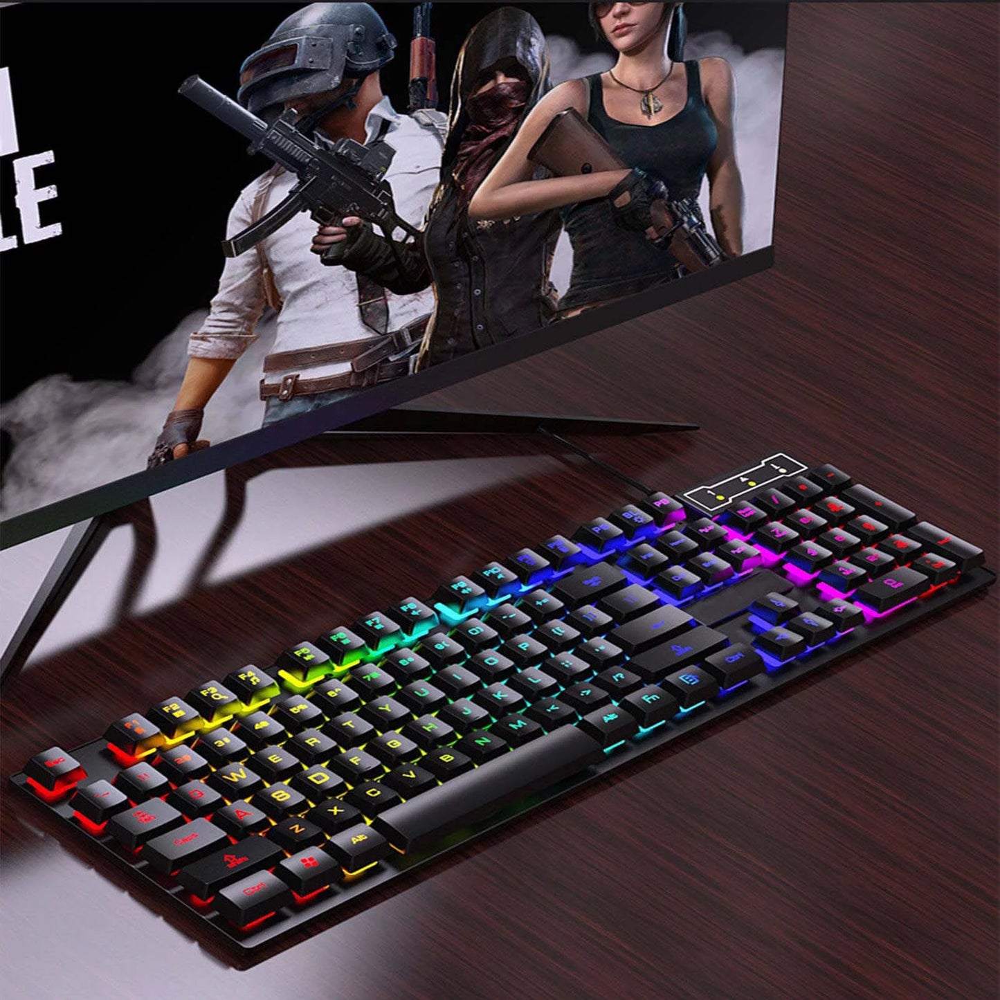 Keyboard and Mouse Set Combo, Wired RGB Backlit Computer Keyboard with USB RGB Gaming Mouse Design for Windows PC Laptop Desktop Notebook-Fv-Q305S