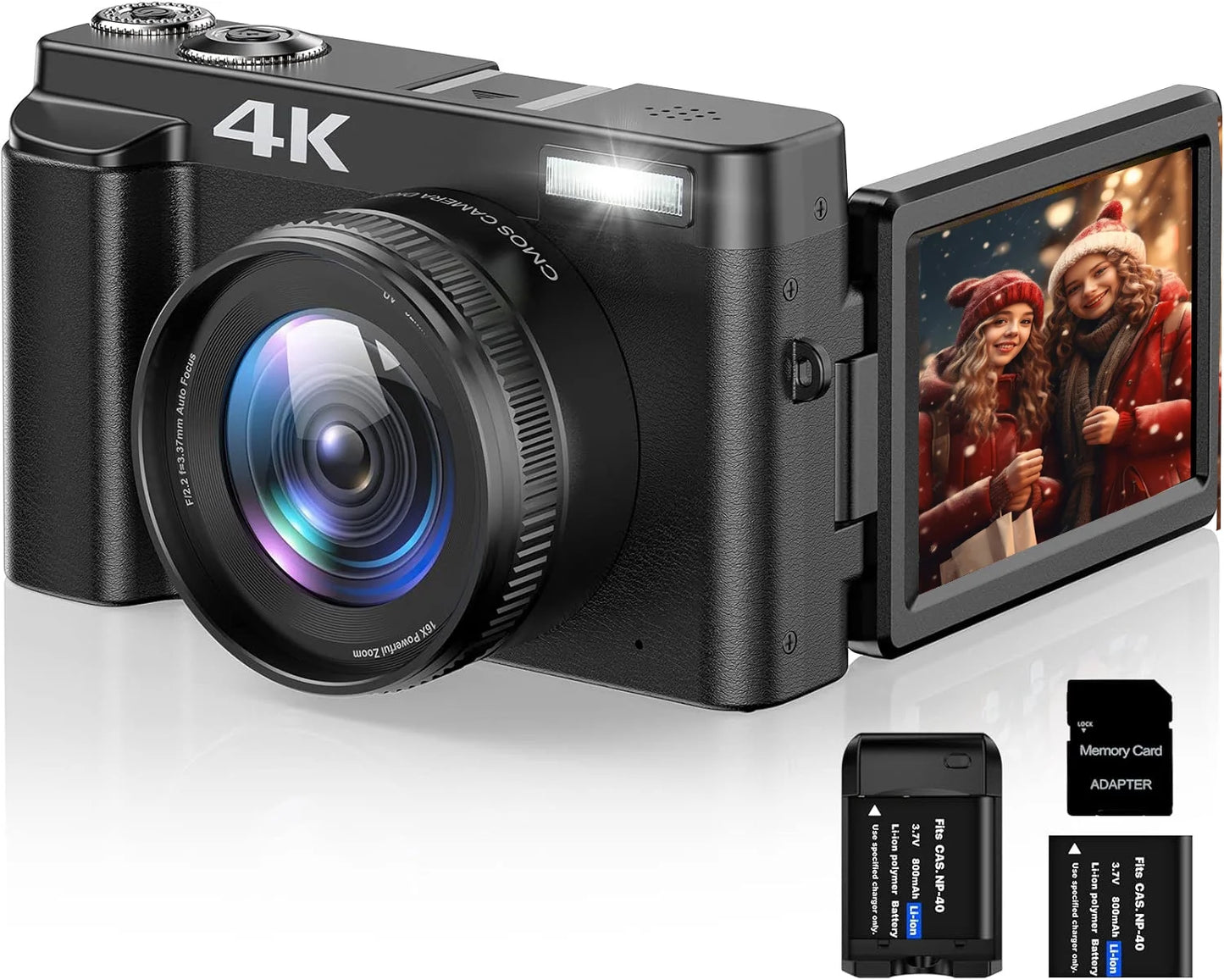 4K Digital Camera for Photography 48MP Autofocus Vlogging Cameras 16X Digital Zoom for Youtube with 32GB Card