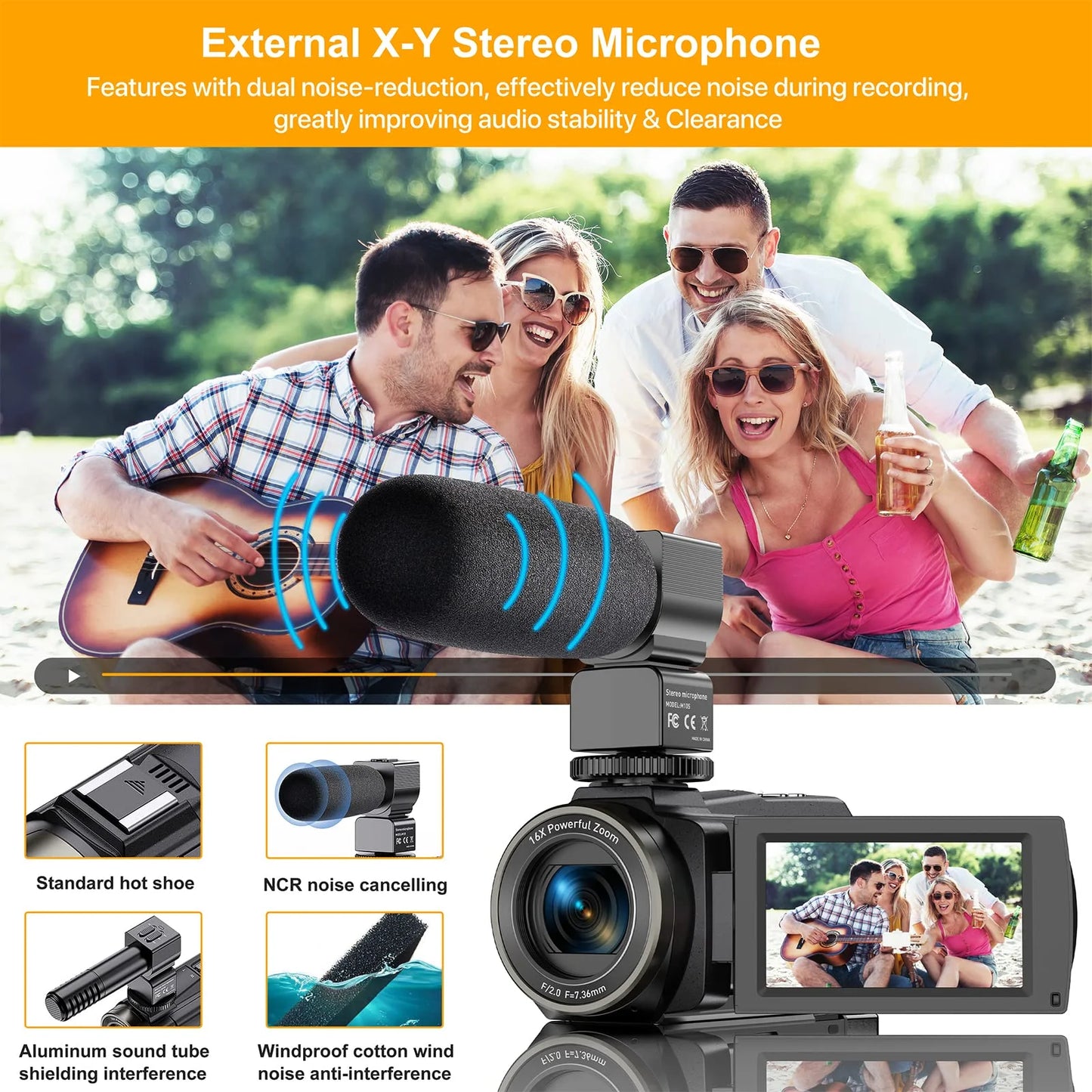 5K HD Video Camera Camcorder 48MP Vlog Camera for Youtube with IR Night Vision Wifi 3.0'' Touch Screen