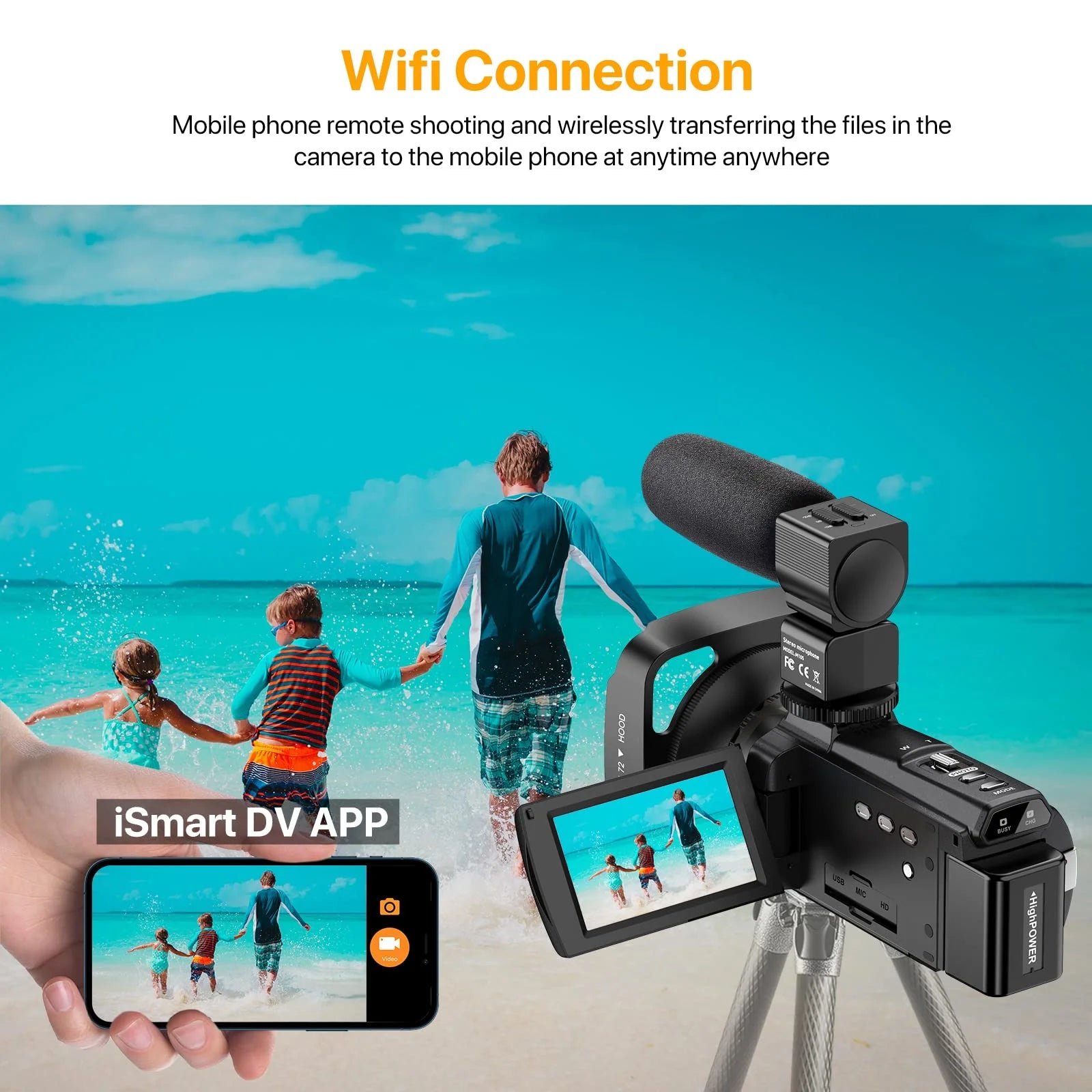 5K HD Video Camera Camcorder 48MP Vlog Camera for Youtube with IR Night Vision Wifi 3.0'' Touch Screen